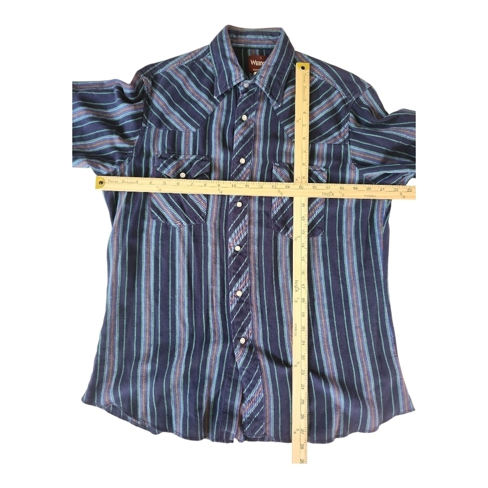 Wrangler Western Pearl Snap Shirt Blue Striped – Size Large - Picture 4 of 5